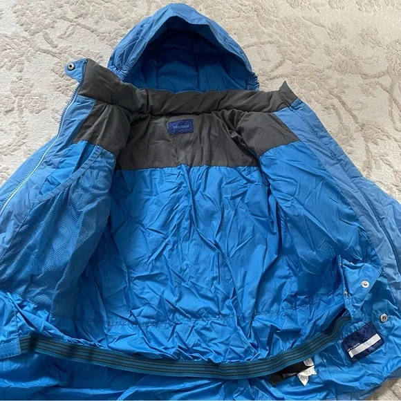Marmot Girls Val D’Sere Hooded Winter Skiing Puffer Jacket, Blue Size Large - Picture 3 of 6